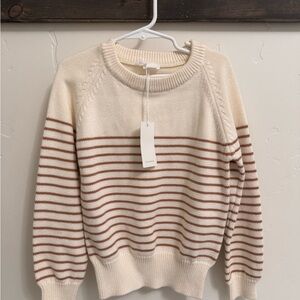 Jamie Kay Cream and Brown Striped Crew Neck